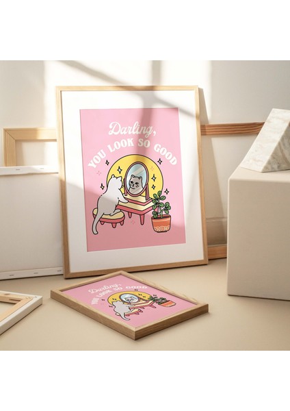 Kız Kedi Kendini Sevme Duvar Baskısı, Pozitiflik Sevgilim Çok Iyi Görünüyorsun Alıntısı, Pembe Posterler fiyatları