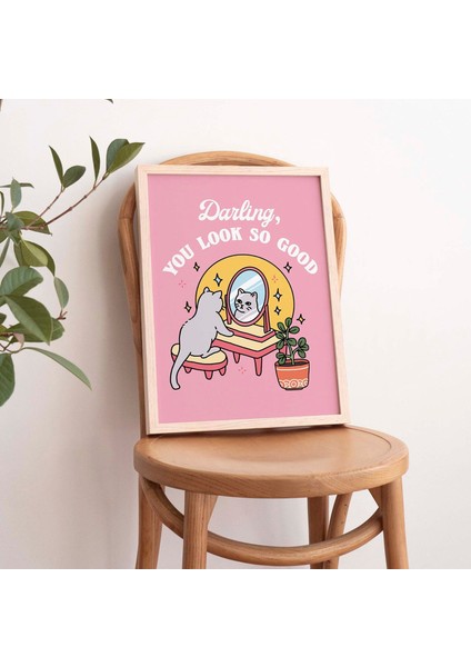 Kız Kedi Kendini Sevme Duvar Baskısı, Pozitiflik Sevgilim Çok Iyi Görünüyorsun Alıntısı, Pembe Posterler modelleri