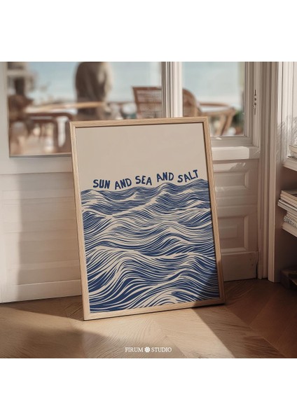 Güneş, Deniz ve Tuz Minimalist Lacivert Sanat, Sahil Duvar Dekoru
