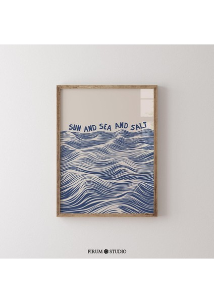 Güneş, Deniz ve Tuz Minimalist Lacivert Sanat, Sahil Duvar Dekoru fiyatları