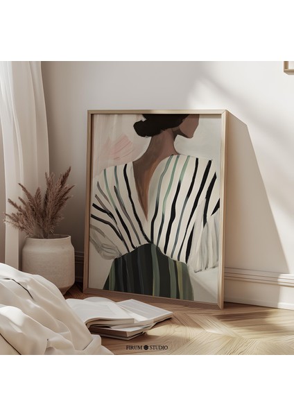 Siyah Beyaz Çizgili Modern Kadın - Giyinme Odaları Için Duvar Dekoru ve Kadınsı Estetik | Trend Duvar Sanatı |
