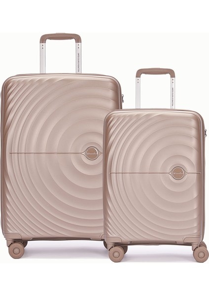 Benetton 2'li Set Orta ve Kabin Boy %100 Polipropilen Valiz Şampanya 14BNT8002