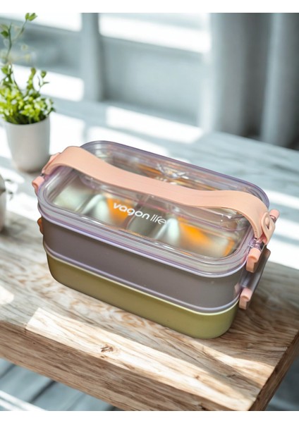1400 ml 3 Bölmeli Paslanmaz Çelik Lunchbox