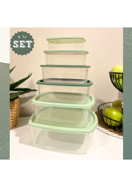 6'lı Dikdörtgen Hava Geçirmez Saklama Kabı Seti ,dolap Düzenleyici Organizer