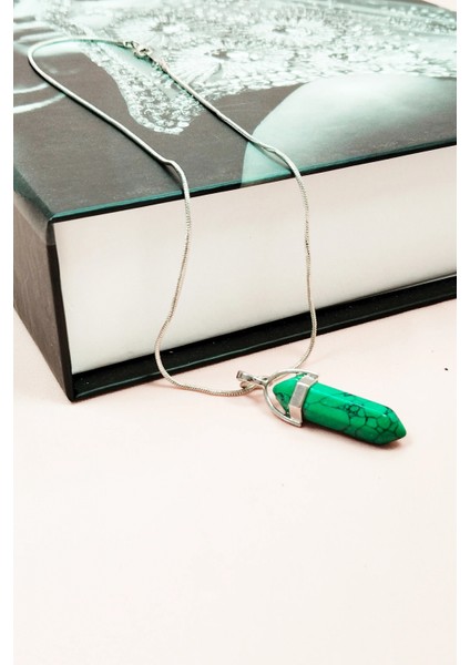Krizopraz Doğal Taşı Zincirli El Yapımı Tasarımlı Kolye Uç: 3,5 cm Zincir: 20 cm Kutulu modelleri