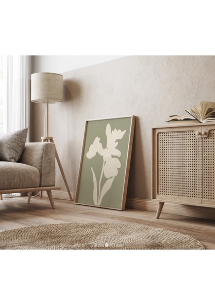 Adaçayı Yeşili Çiçekli Poster, Minimal Soyut Botanik Duvar Sanatı