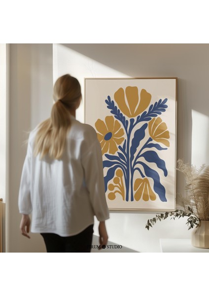 Cesur Mavi ve Sarı Kır Çiçeği Duvar Sanatı