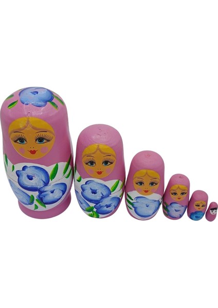 Ahşap Matruşka Bebek Altılı Set Gül Pembe fırsatları