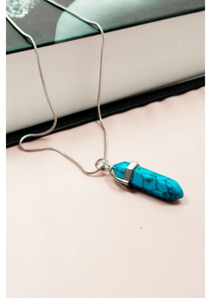 Firuze Doğal Taşı Zincirli El Yapımı Tasarımlı Kolye Uç: 3,5 cm Zincir: 20 cm Kutulu modelleri