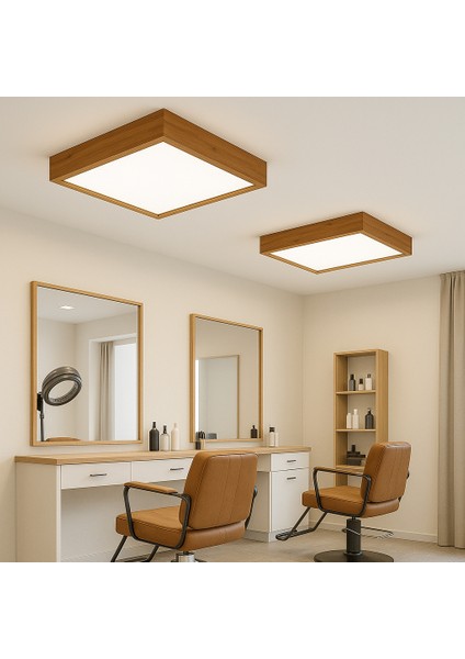 Kumandalı Ahşap Çerçeveli LED Panel Aydınlatma Enerji Tasarruflu Avize 60*60 cm 3200K Gün Işığı indirimleri