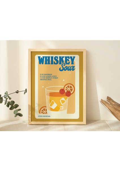 Retro Viski Ekşisi Posteri, Minimalist Alkol Baskısı, Sarı Bar Dekoru, Viski Estetiği Baskısı