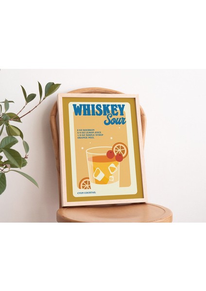 Retro Viski Ekşisi Posteri, Minimalist Alkol Baskısı, Sarı Bar Dekoru, Viski Estetiği Baskısı fiyatları