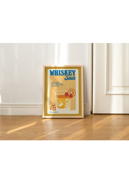 Retro Viski Ekşisi Posteri, Minimalist Alkol Baskısı, Sarı Bar Dekoru, Viski Estetiği Baskısı modelleri