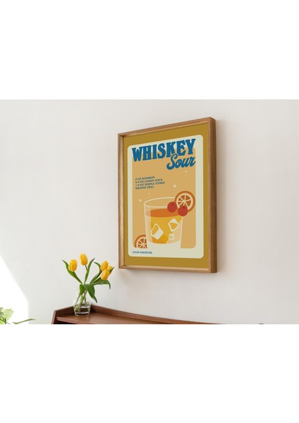 Retro Viski Ekşisi Posteri, Minimalist Alkol Baskısı, Sarı Bar Dekoru, Viski Estetiği Baskısı fırsatları