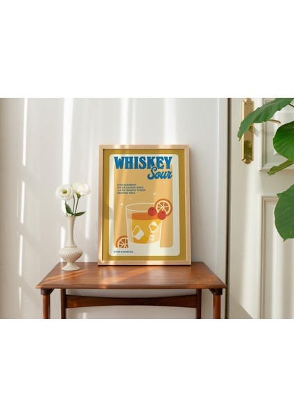 Retro Viski Ekşisi Posteri, Minimalist Alkol Baskısı, Sarı Bar Dekoru, Viski Estetiği Baskısı