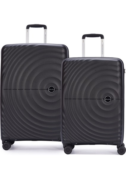 Benetton 2'li Set Büyük ve Orta Boy %100 Polipropilen Valiz Siyah 14BNT8002
