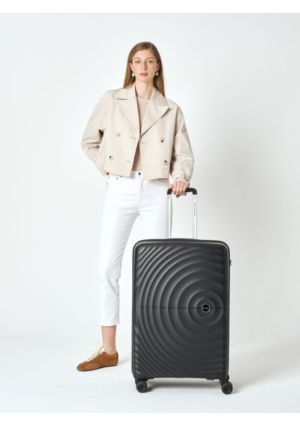 Benetton 2'li Set Büyük ve Orta Boy %100 Polipropilen Valiz Siyah 14BNT8002