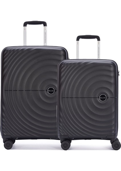 Benetton 2'li Set Orta ve Kabin Boy %100 Polipropilen Valiz Siyah 14BNT8002