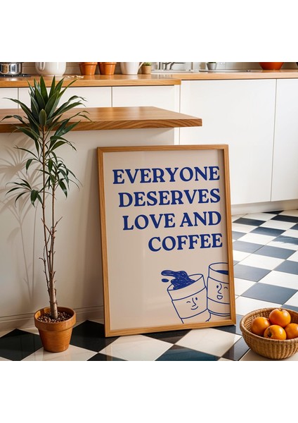 Aşk ve Kahve Poster: Eğlenceli Mutfak Duvar Sanatı ( & )