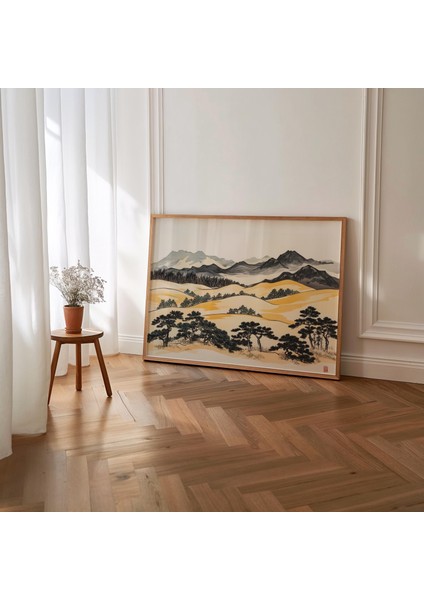 Japon Sarı Tarlaları Japandi Sanatı, Japon Duvar Sanatı, Wabi Sabi Duvar Sanatı, Kral Yatak Üstü Sanatı fırsatları