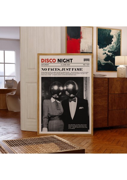 Moda Gazete Disko Başlığı Posteri, Disko Topu, Retro Dergi Posteri, Vintage Bar Arabası Sanatı