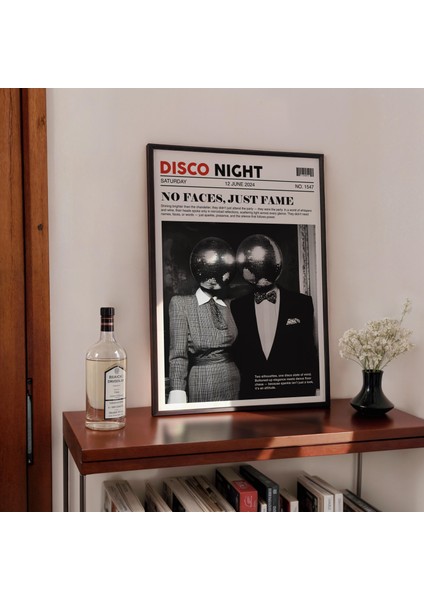 Moda Gazete Disko Başlığı Posteri, Disko Topu, Retro Dergi Posteri, Vintage Bar Arabası Sanatı fiyatları