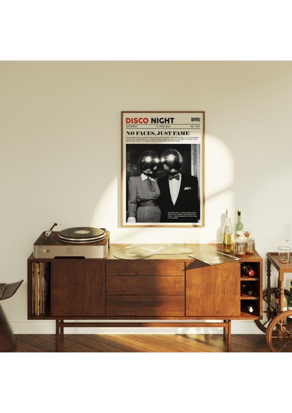 Moda Gazete Disko Başlığı Posteri, Disko Topu, Retro Dergi Posteri, Vintage Bar Arabası Sanatı