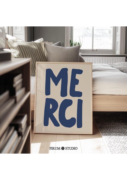 Merci Tipografi Duvar Sanatı, Kraliyet Mavisi Eğlenceli Yazı Tipi Tasarımı