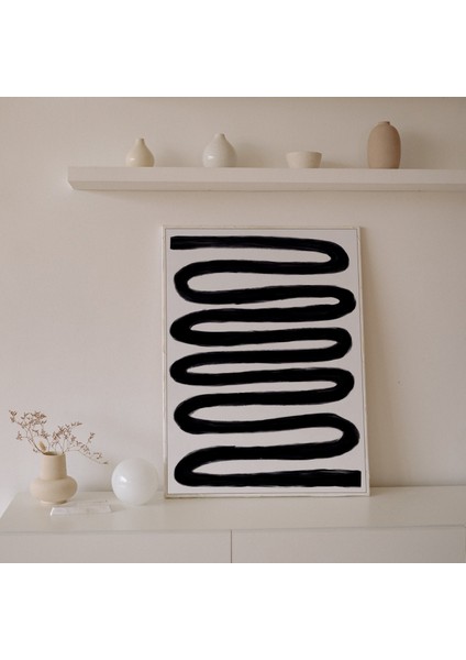 Soyut Sanat: Siyah Beyaz Sanat Posteri. Oturma Odası Için Çağdaş Dekor, Kıvrımlı Siyah Çizgi Sanatı. indirimleri