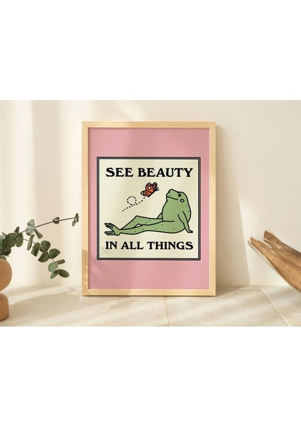 Çerçeveli Kurbağa ve Kelebek Duvar Baskısı, Sevimli Pembe Duvar Sanatı, Retro Söz Baskıları, Sağlıklı Sanat