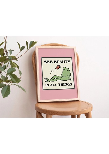 Çerçeveli Kurbağa ve Kelebek Duvar Baskısı, Sevimli Pembe Duvar Sanatı, Retro Söz Baskıları, Sağlıklı Sanat fiyatları