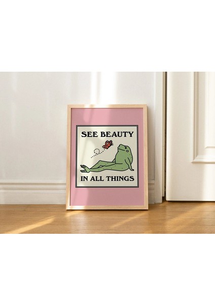 Çerçeveli Kurbağa ve Kelebek Duvar Baskısı, Sevimli Pembe Duvar Sanatı, Retro Söz Baskıları, Sağlıklı Sanat modelleri