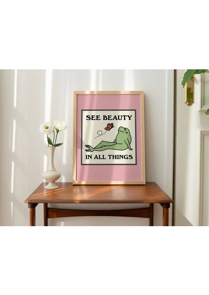 Çerçeveli Kurbağa ve Kelebek Duvar Baskısı, Sevimli Pembe Duvar Sanatı, Retro Söz Baskıları, Sağlıklı Sanat fırsatları