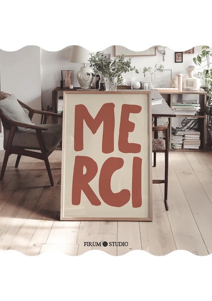 Merci Tipografi Duvar Sanatı, Eklektik Modern Dekor Için Kırmızı Fransızca Kelime Sanatı