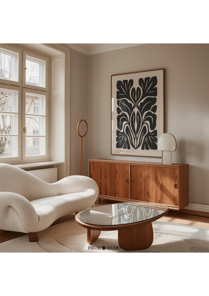 Siyah ve Bej Kasvetli Soyut Botanik Duvar Sanatı