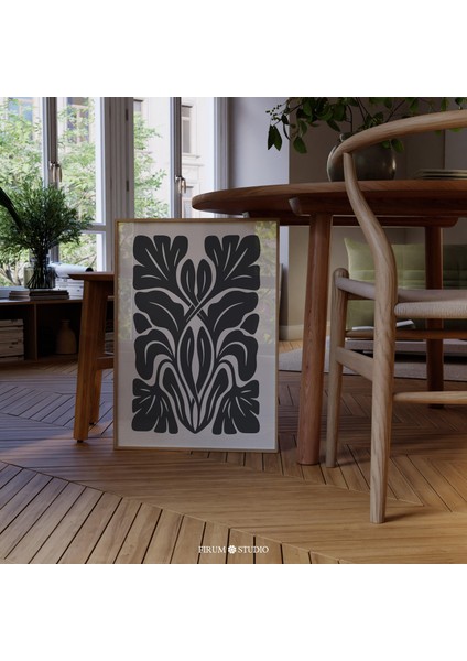 Siyah ve Bej Kasvetli Soyut Botanik Duvar Sanatı fiyatları