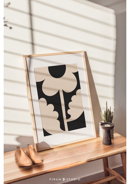 Siyah ve Bej Soyut Çiçek, Kasvetli Botanik Sanatı, Koyu Estetik Dekor