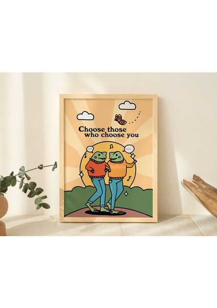Sevimli Kurbağalar Dostluk Baskısı, Retro Kurbağa Poster, Kurbağa Sever Hediyesi, Cesur Renkli Duvar Baskıları