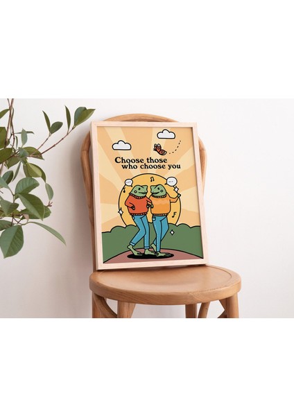 Sevimli Kurbağalar Dostluk Baskısı, Retro Kurbağa Poster, Kurbağa Sever Hediyesi, Cesur Renkli Duvar Baskıları fiyatları