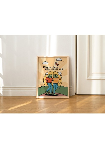 Sevimli Kurbağalar Dostluk Baskısı, Retro Kurbağa Poster, Kurbağa Sever Hediyesi, Cesur Renkli Duvar Baskıları modelleri