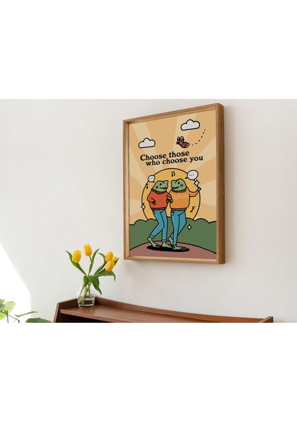 Sevimli Kurbağalar Dostluk Baskısı, Retro Kurbağa Poster, Kurbağa Sever Hediyesi, Cesur Renkli Duvar Baskıları fırsatları