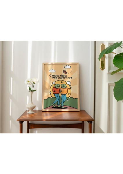 Sevimli Kurbağalar Dostluk Baskısı, Retro Kurbağa Poster, Kurbağa Sever Hediyesi, Cesur Renkli Duvar Baskıları