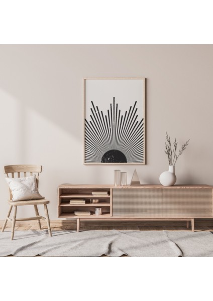 Siyah Beyaz, Güneş Patlaması, Orta Yüzyıl Modern, Duvar Sanatı, Yükselen Güneş Duvar Sanatı