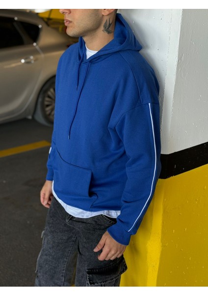 Unisex Şeritli Oversize Kapüşonlu Kanguru Cepli Kordonlu Sweatshirt fiyatları