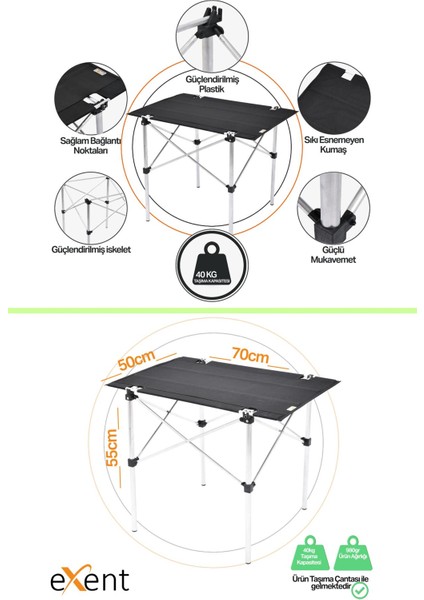 50X70 cm Kamp Masası Katlanabilir Masa, Piknik Masası, Siyah Taşıma Çantalı-Lacivert fiyatları