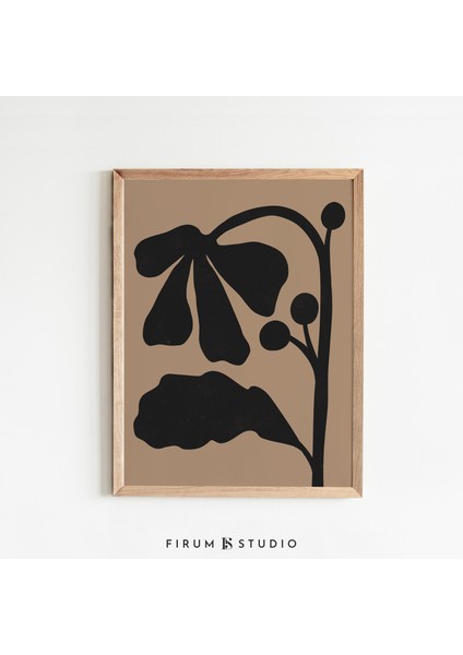 Bej Siyah Duvar Sanatı, Çiçek Sanatı, Orta Yüzyıl Modern, Duvar Sanatı, Soyut Botanik