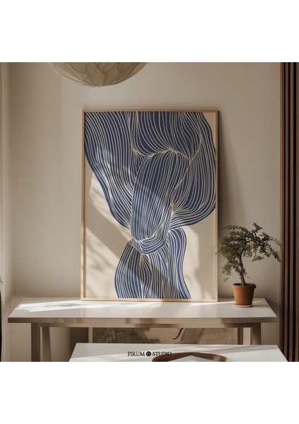 Soyut Akan Çizgiler Çivit Mavisi Sanat, Çağdaş Evler Için Minimalist Modern Tasarım |