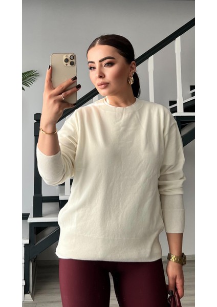 Ekru Bisiklet Yaka Yünlü Basic Kazak fiyatları