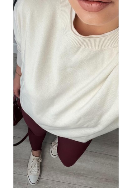 Ekru Bisiklet Yaka Yünlü Basic Kazak modelleri