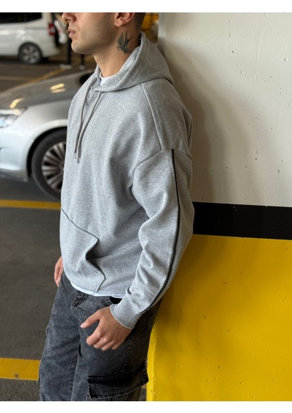 Unisex Şeritli Oversize Kapüşonlu Kanguru Cepli Kordonlu Sweatshirt modelleri